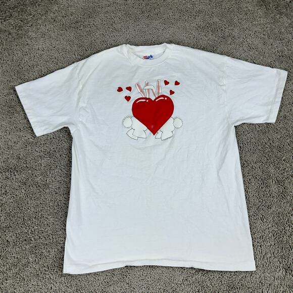 Vintage Royal Tees Shirt Mens L Valentines White Bunny Heart Love Hanes USA 90s - Picture 2 of 10